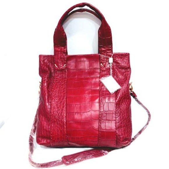 Tusk Crocodile Burgundy Leather Convert Satchel Tote New